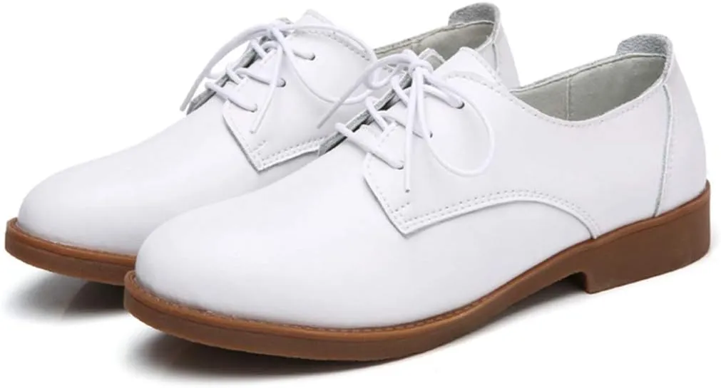 MIOKE Women's Casual Flat Saddle Oxford Shoes Lace Up Round Toe Low Heel Vintage School Oxfords Brogues