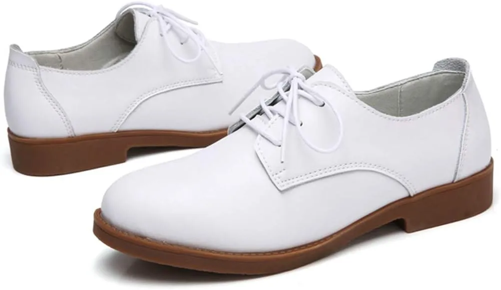 MIOKE Women's Casual Flat Saddle Oxford Shoes Lace Up Round Toe Low Heel Vintage School Oxfords Brogues
