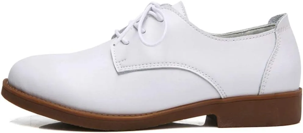 MIOKE Women's Casual Flat Saddle Oxford Shoes Lace Up Round Toe Low Heel Vintage School Oxfords Brogues