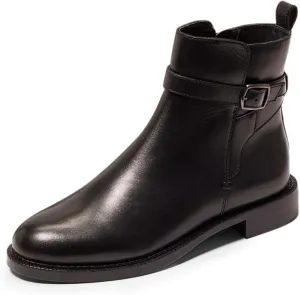 miss left Women Classic Cross Strappy Ankle Boots Closed Round Toe Side Zipper Flat Short Booties Trendy Winter Daily Wear Shoes Size 4-16 US