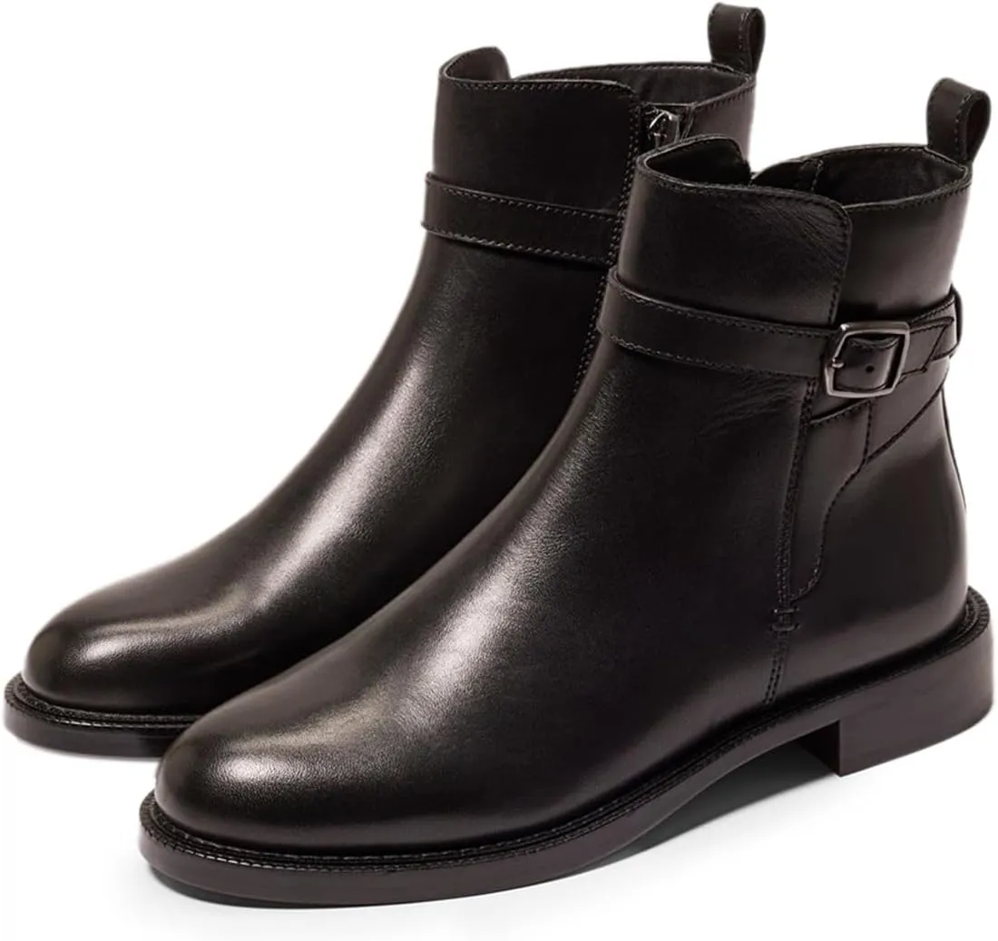 miss left Women Classic Cross Strappy Ankle Boots Closed Round Toe Side Zipper Flat Short Booties Trendy Winter Daily Wear Shoes Size 4-16 US
