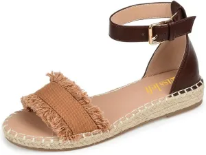miss left Women Comfort Open Round Toe Espadrille Wedge Sandals Fringy Strap Buckles Low Heeled Shoes for Summer Holiday Beach Seaside Size 4-16 US