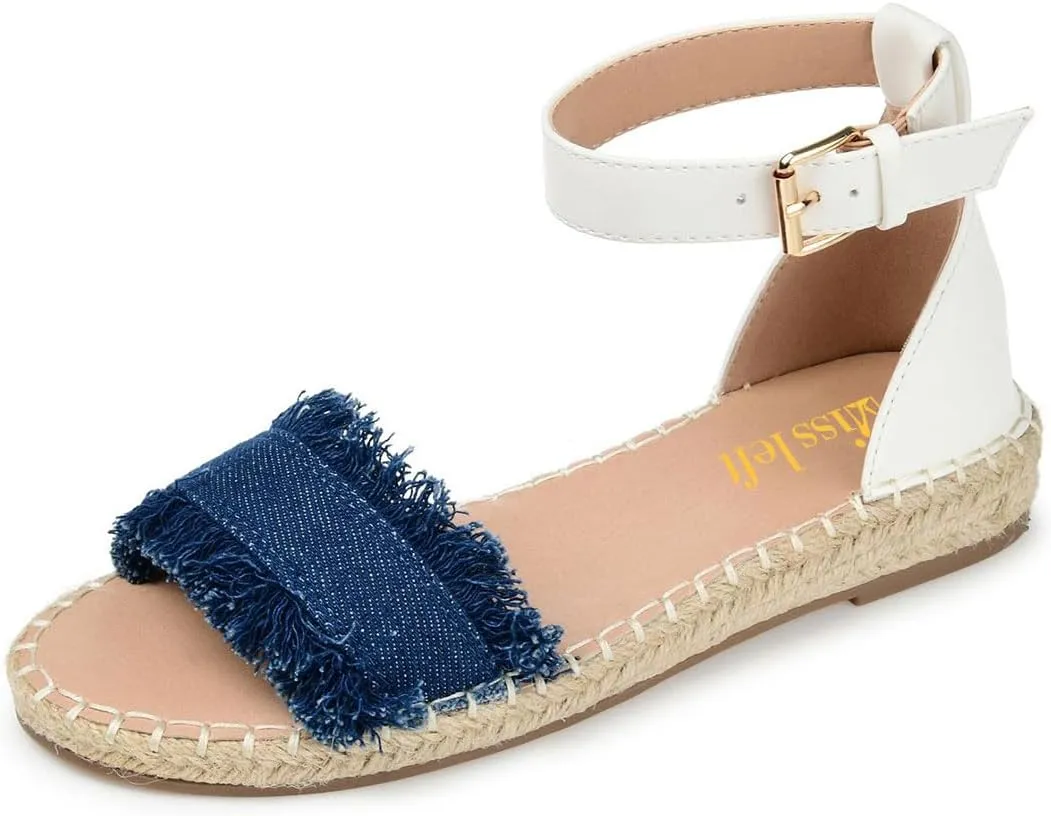 miss left Women Comfort Open Round Toe Espadrille Wedge Sandals Fringy Strap Buckles Low Heeled Shoes for Summer Holiday Beach Seaside Size 4-16 US