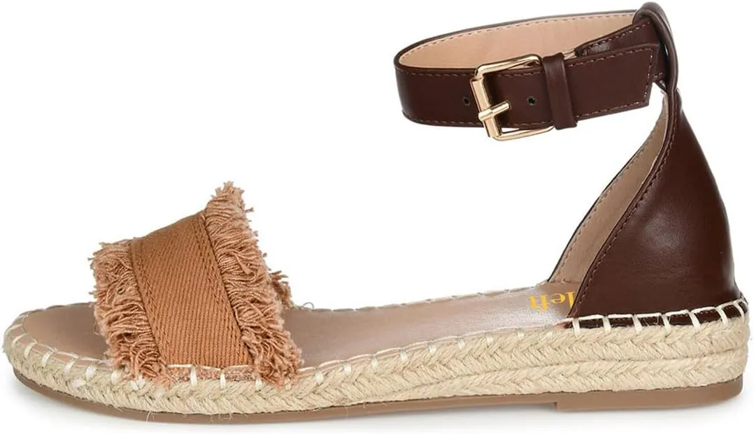 miss left Women Comfort Open Round Toe Espadrille Wedge Sandals Fringy Strap Buckles Low Heeled Shoes for Summer Holiday Beach Seaside Size 4-16 US