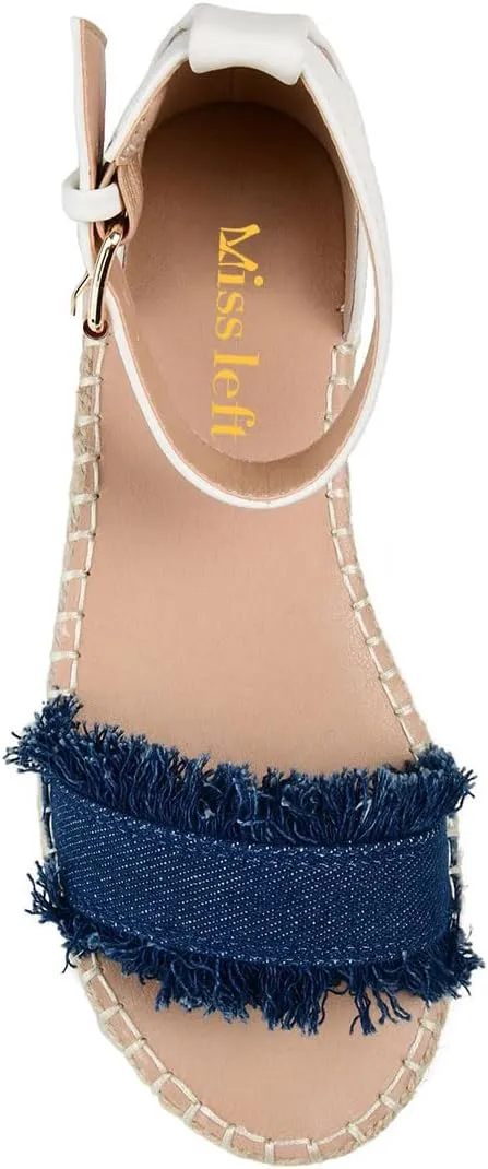 miss left Women Comfort Open Round Toe Espadrille Wedge Sandals Fringy Strap Buckles Low Heeled Shoes for Summer Holiday Beach Seaside Size 4-16 US