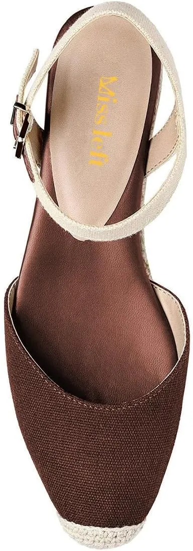 miss left Women Platform Closed Rounded Toe Espadrille Sandal Ankle Strap Mid Heeled Wedges Summer Holidays Dress Shoes Size 4-16 US