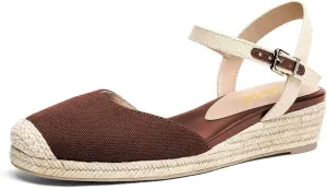 miss left Women Platform Closed Rounded Toe Espadrille Sandal Ankle Strap Mid Heeled Wedges Summer Holidays Dress Shoes Size 4-16 US