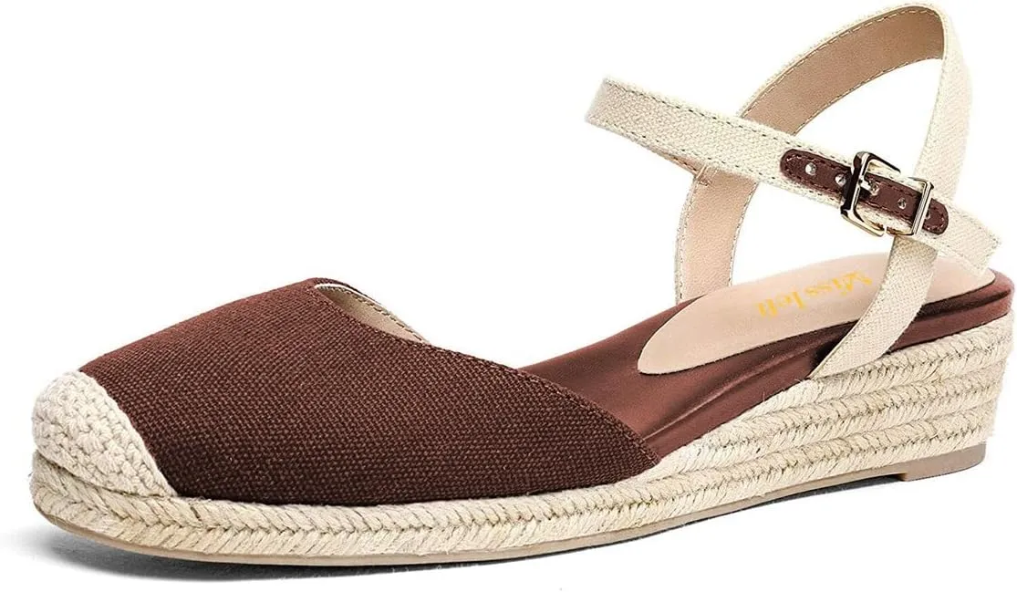 miss left Women Platform Closed Rounded Toe Espadrille Sandal Ankle Strap Mid Heeled Wedges Summer Holidays Dress Shoes Size 4-16 US