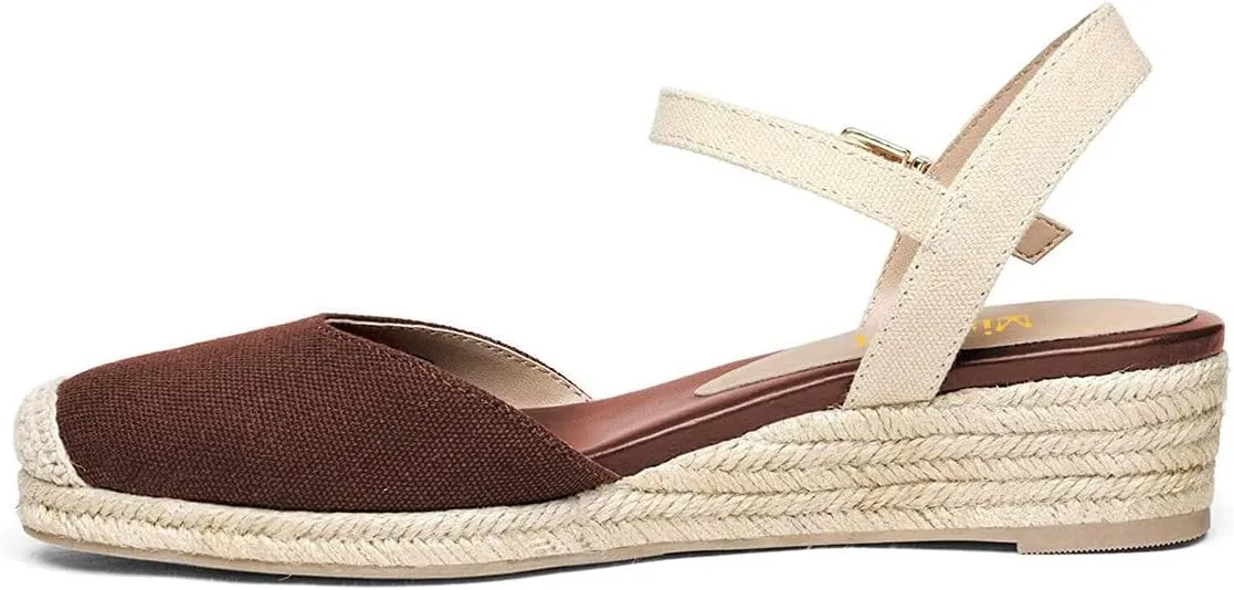 miss left Women Platform Closed Rounded Toe Espadrille Sandal Ankle Strap Mid Heeled Wedges Summer Holidays Dress Shoes Size 4-16 US