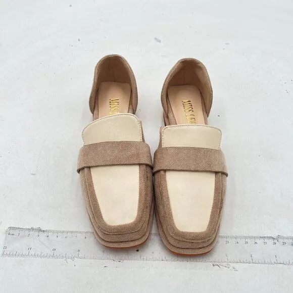MISS LEFT Women Vintage Closed Square Toe D'Orsay Flats Slip On Low Thick Heels
