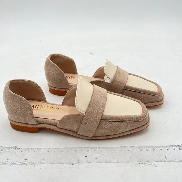MISS LEFT Women Vintage Closed Square Toe D'Orsay Flats Slip On Low Thick Heels
