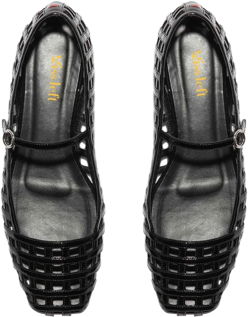 miss left Women's Adorable Closed Square Toe Mary Jane Flats Adjustable Strap Buckle Ballet Flat Comfort Dance Ballroom Shoes Size 4-16 US