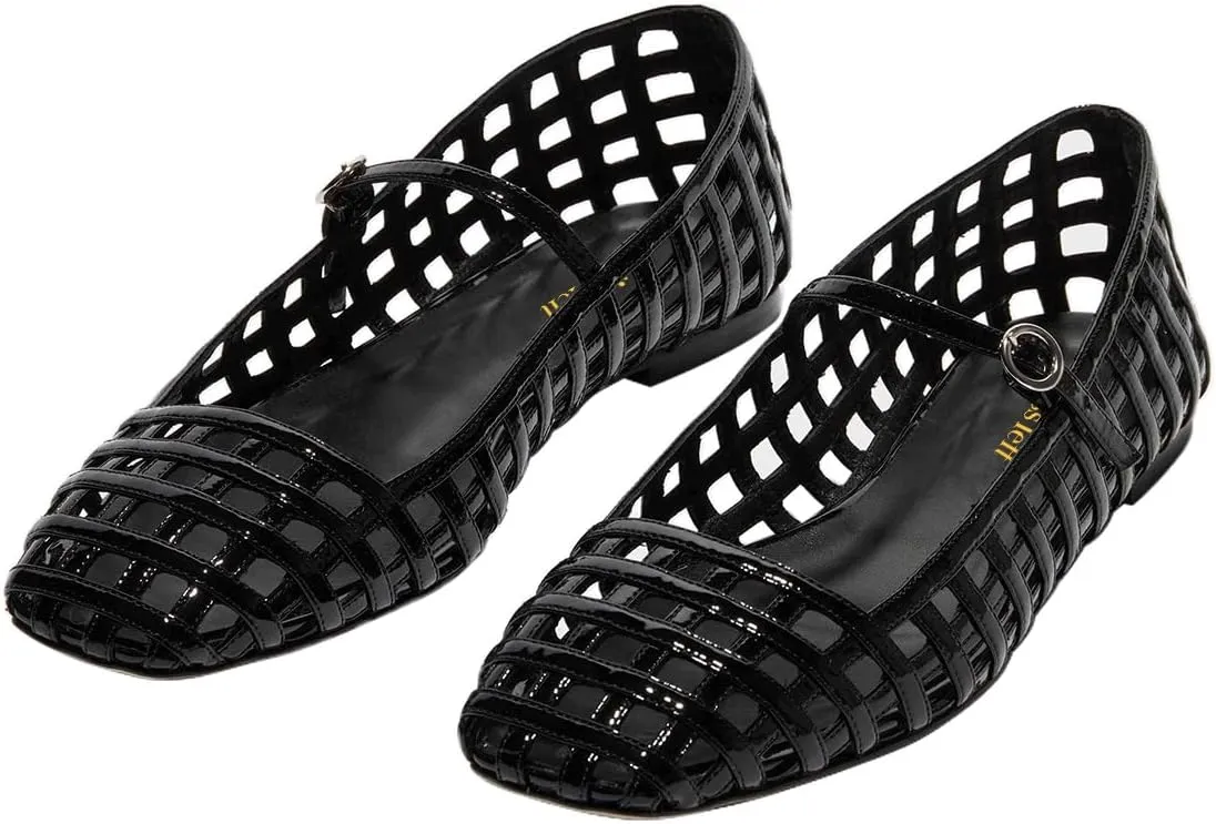 miss left Women's Adorable Closed Square Toe Mary Jane Flats Adjustable Strap Buckle Ballet Flat Comfort Dance Ballroom Shoes Size 4-16 US