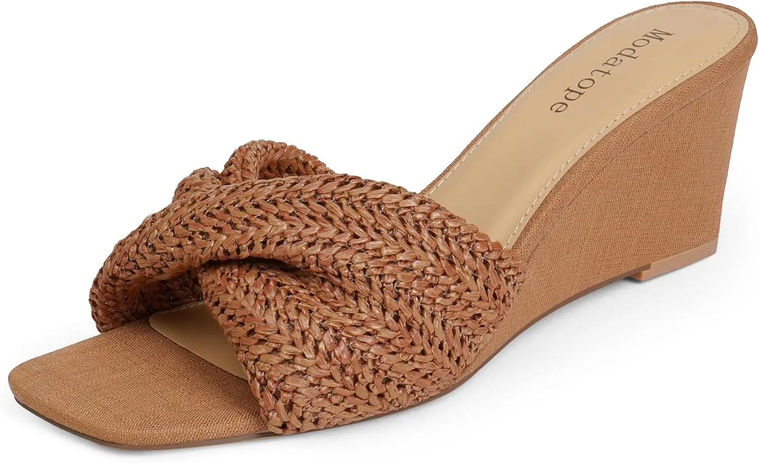 Modatope Wedge Sandals for Women Braided Wedge Heels Square Open Toe Raffia Dressy Womens Sandals