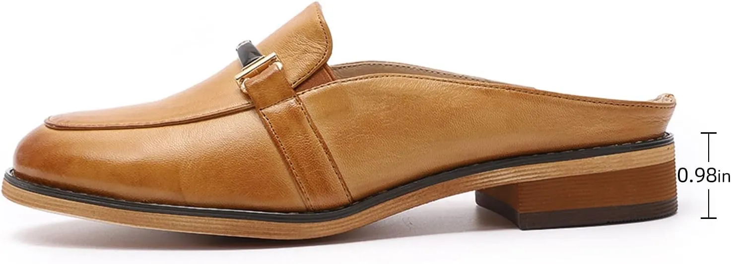 Mona flying Women Leather Mules Shoes Backless Slip On Loafer Low Heel Flats Summer Slide