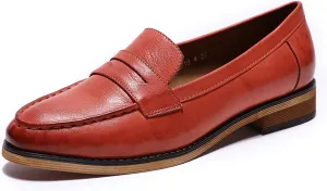 Mona flying Women's Classy Leather Penny Loafer Dress Casual Slip on Flat Office Work Shoes for Ladies