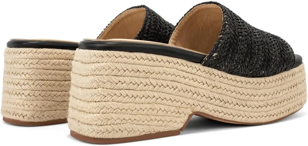 Monrovia Platform Sandals for Women, Wedge Espadrille Slides with Raffia Straw, Comfortable Brown Summer Sandals for Beach, Walking, Camping, Vacation