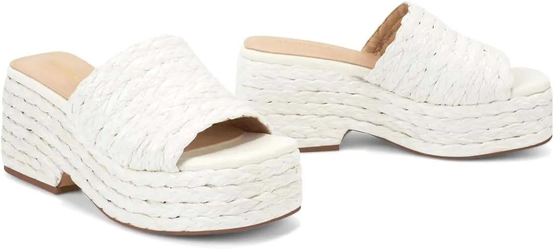 Monrovia Platform Sandals for Women, Wedge Espadrille Slides with Raffia Straw, Comfortable Brown Summer Sandals for Beach, Walking, Camping, Vacation