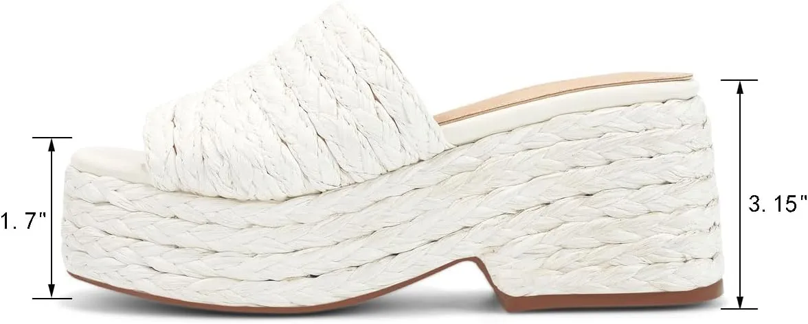 Monrovia Platform Sandals for Women, Wedge Espadrille Slides with Raffia Straw, Comfortable Brown Summer Sandals for Beach, Walking, Camping, Vacation