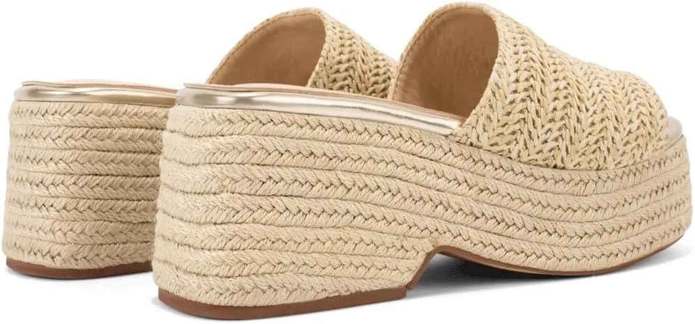Monrovia Platform Sandals for Women, Wedge Espadrille Slides with Raffia Straw, Comfortable Brown Summer Sandals for Beach, Walking, Camping, Vacation