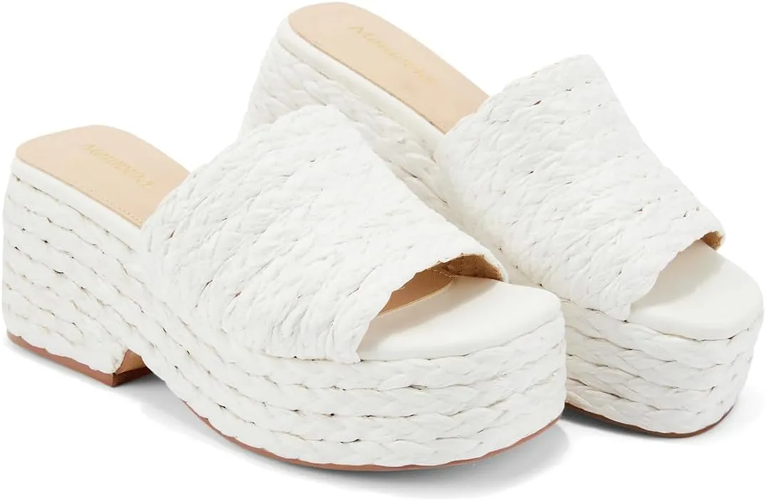 Monrovia Platform Sandals for Women, Wedge Espadrille Slides with Raffia Straw, Comfortable Brown Summer Sandals for Beach, Walking, Camping, Vacation