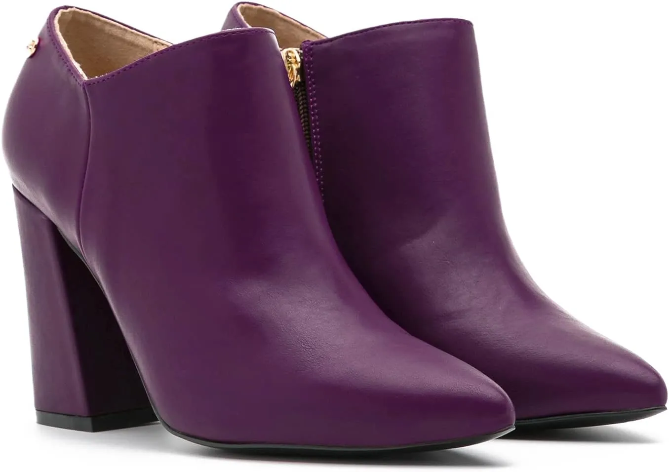 MOOMMO Women Chunky Block Heel Chelsea Ankle Boots Low Cut Zipper Pointed Closed Toe 3.5 Inch Short Booties Matte Leather Comfort Fall Winter Boot Formal Classic Office School Teacher Shoes 4-13 M US