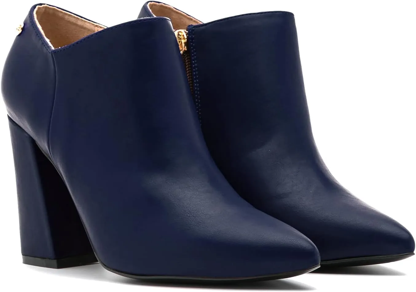 MOOMMO Women Chunky Block Heel Chelsea Ankle Boots Low Cut Zipper Pointed Closed Toe 3.5 Inch Short Booties Matte Leather Comfort Fall Winter Boot Formal Classic Office School Teacher Shoes 4-13 M US