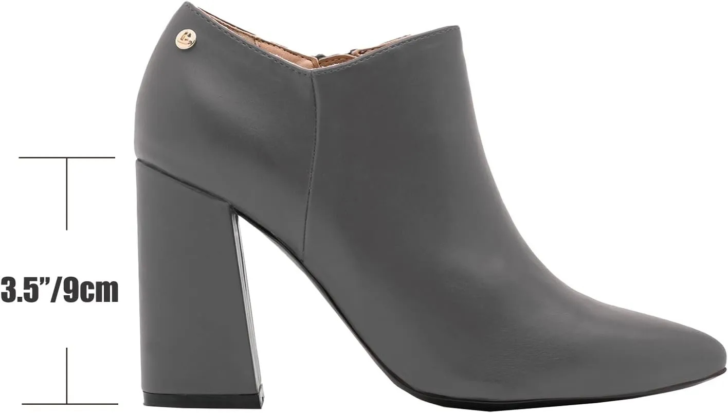 MOOMMO Women Chunky Block Heel Chelsea Ankle Boots Low Cut Zipper Pointed Closed Toe 3.5 Inch Short Booties Matte Leather Comfort Fall Winter Boot Formal Classic Office School Teacher Shoes 4-13 M US