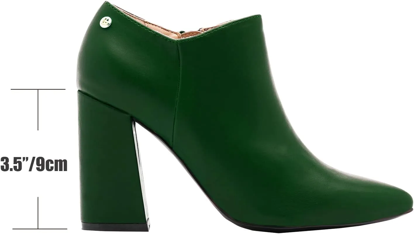 MOOMMO Women Chunky Block Heel Chelsea Ankle Boots Low Cut Zipper Pointed Closed Toe 3.5 Inch Short Booties Matte Leather Comfort Fall Winter Boot Formal Classic Office School Teacher Shoes 4-13 M US
