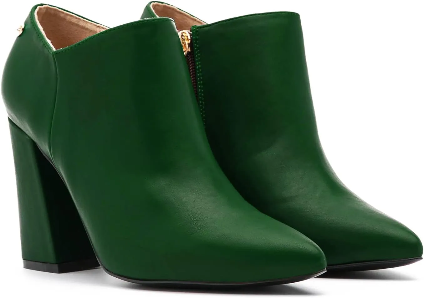 MOOMMO Women Chunky Block Heel Chelsea Ankle Boots Low Cut Zipper Pointed Closed Toe 3.5 Inch Short Booties Matte Leather Comfort Fall Winter Boot Formal Classic Office School Teacher Shoes 4-13 M US