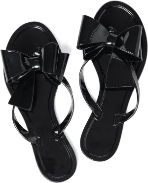 Mtzyoa Women Flip-Flops Flat Sandals Jelly Bow Beach Flat Rivets Rain Cute Dressy Summer Sandals