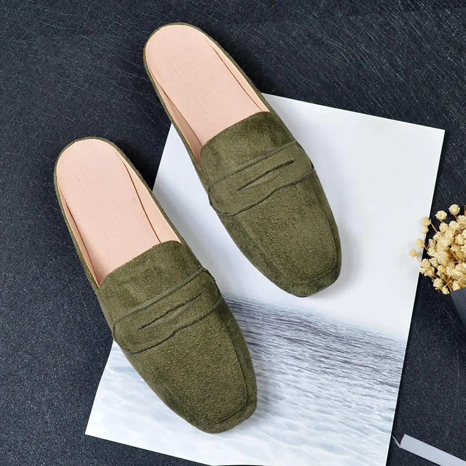 Mules for Women Comfort Dressy Flats Slip on Slides Loafers Backless Mules & Clogs Casual Dress Mules