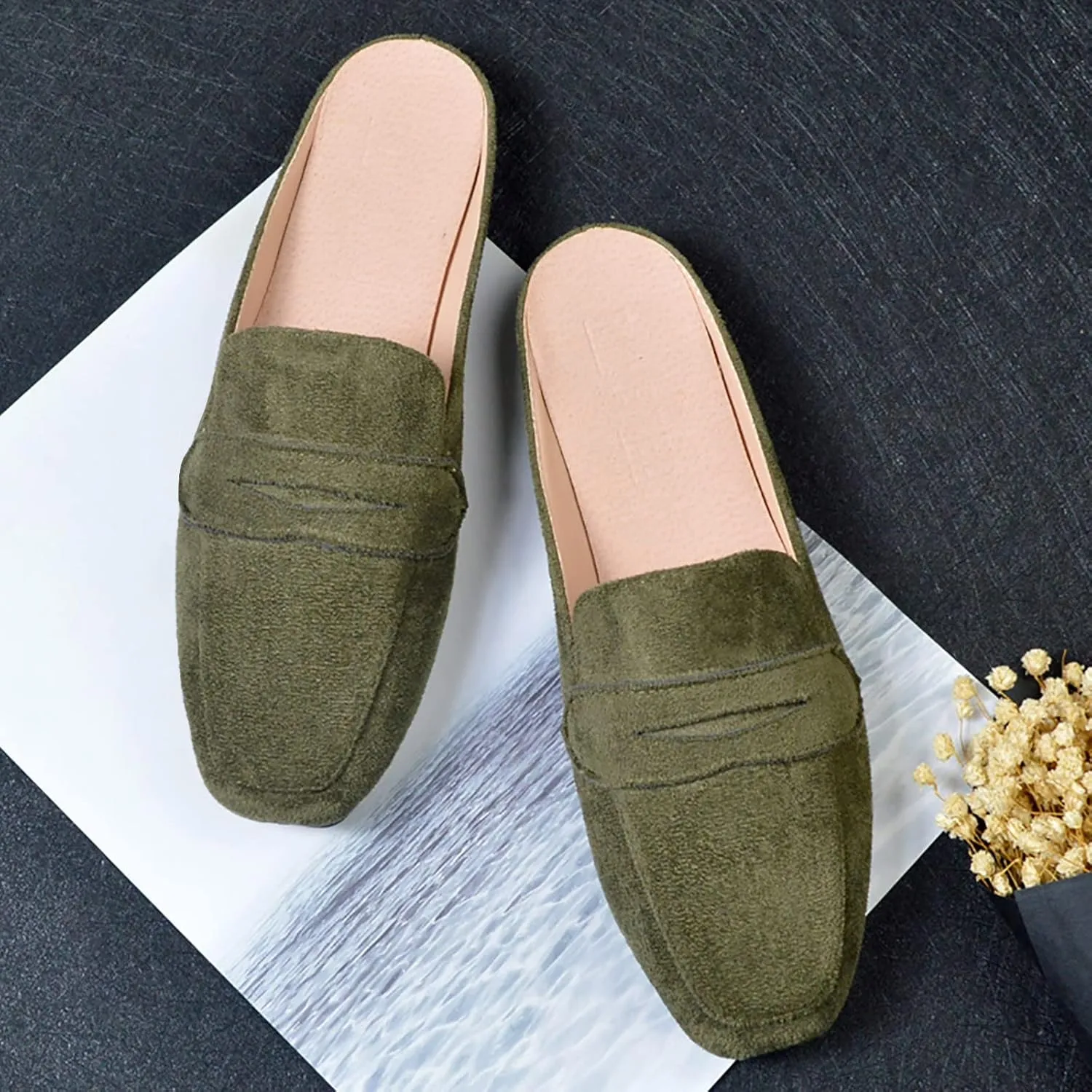Mules for Women Comfort Dressy Flats Slip on Slides Loafers Backless Mules & Clogs Casual Dress Mules