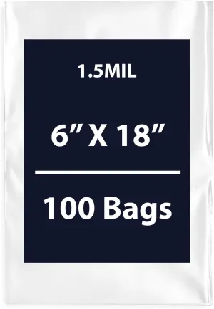 Multiple Sizes Clear Flat Poly Bags, 1.5Mil 6" X 18" & 100 Bags | Low-Density Polyethylene (LDPE), Flat Open Top Plastic Packaging Packing | Flexible and Durable Plastic Bags