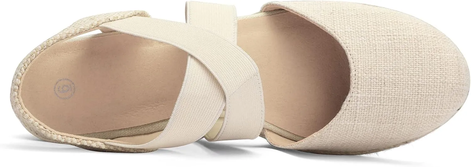 mysoft Women's Closed Toe Crisscross Elastic Ankle Strap Platform Espadrille Wedge Sandals