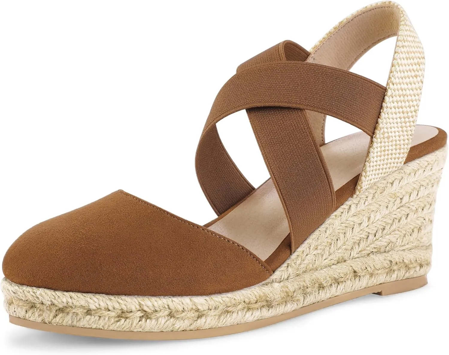 mysoft Women's Closed Toe Crisscross Elastic Ankle Strap Platform Espadrille Wedge Sandals