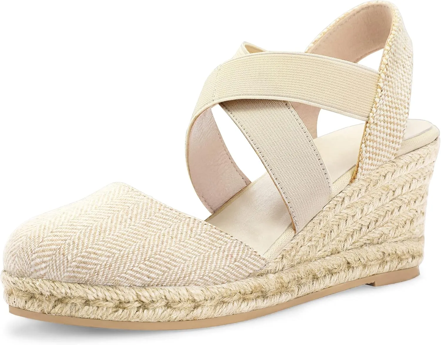 mysoft Women's Closed Toe Crisscross Elastic Ankle Strap Platform Espadrille Wedge Sandals