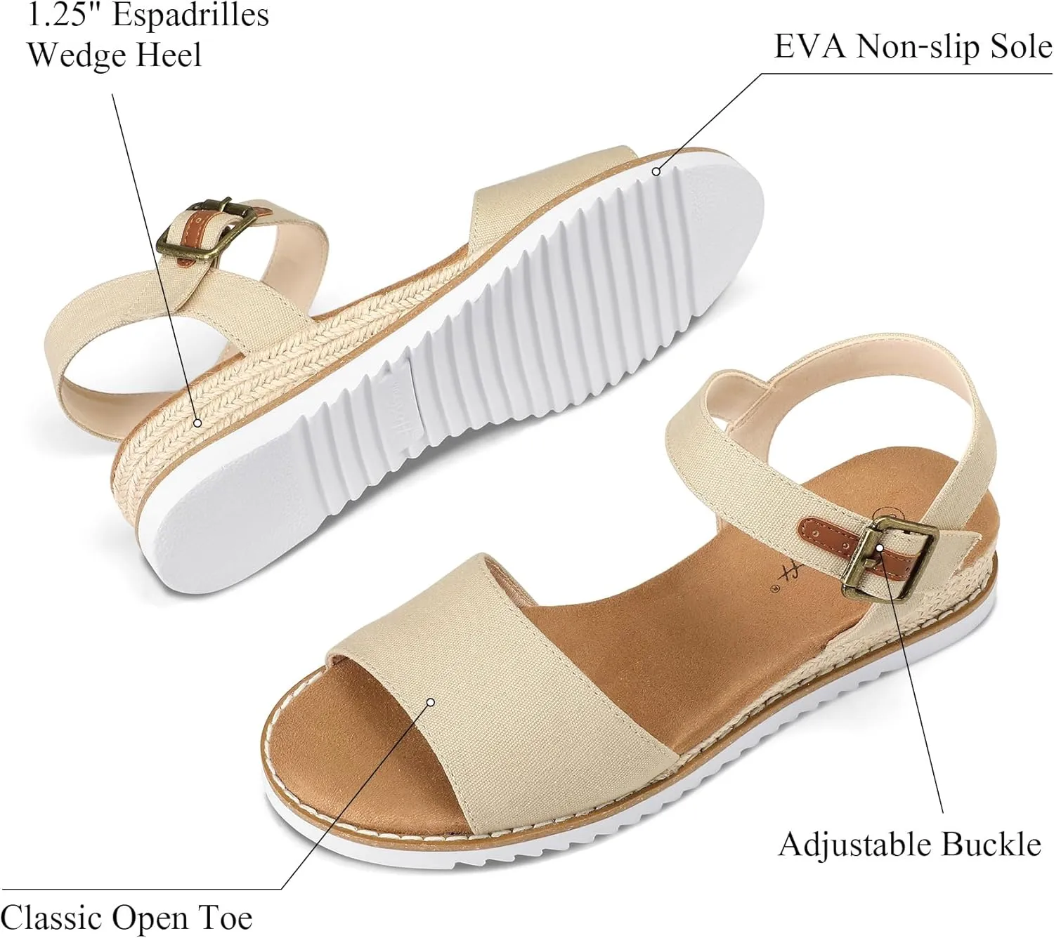 mysoft Women's Comfortable Wedge Sandals Casual Espadrilles Ankle Strap Open Toe Walking Summer Shoes