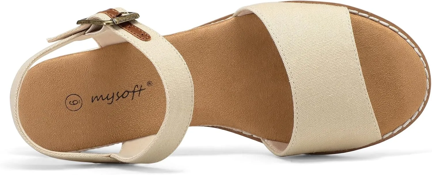 mysoft Women's Comfortable Wedge Sandals Casual Espadrilles Ankle Strap Open Toe Walking Summer Shoes