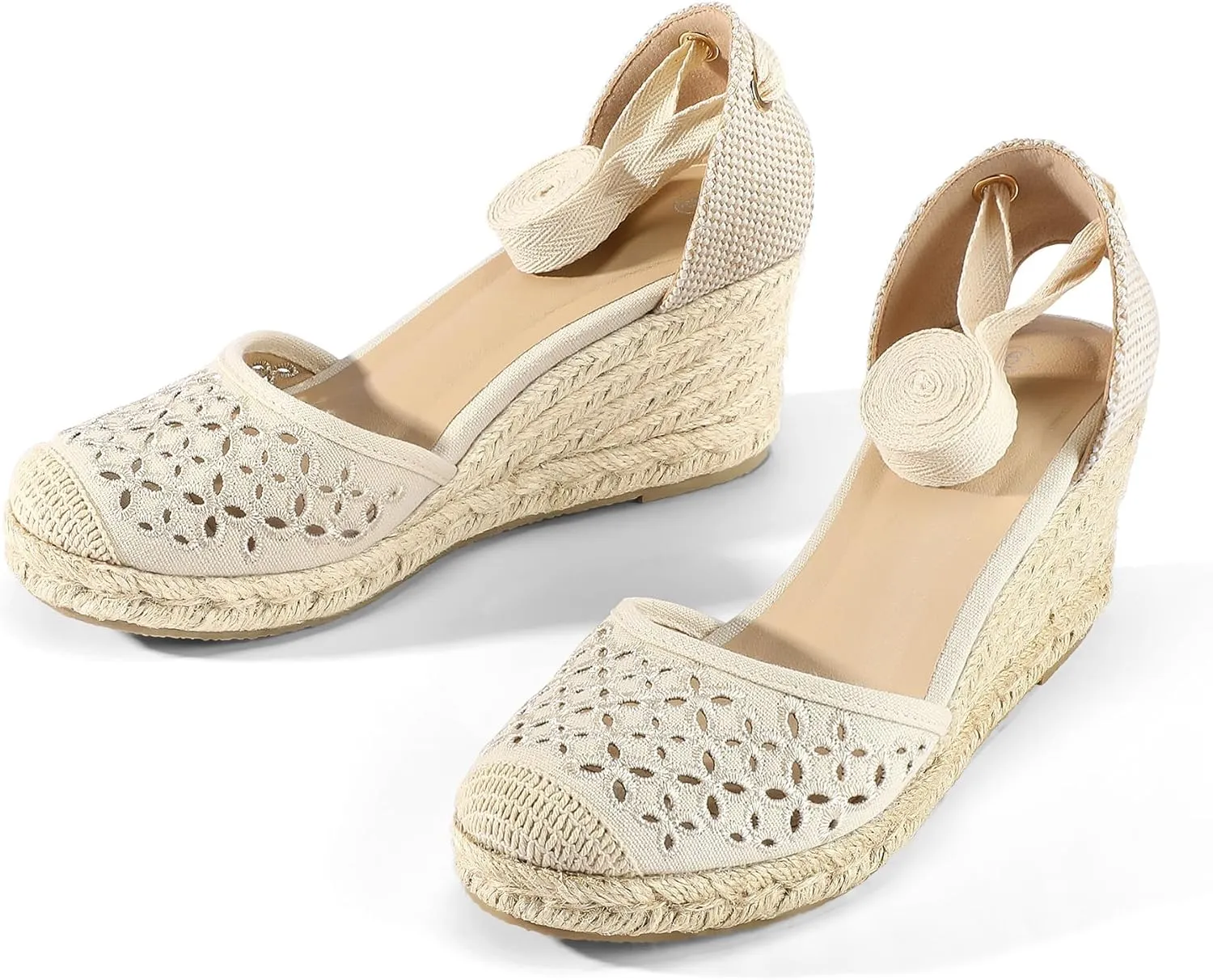mysoft Women's Espadrille Platform Wedge Sandals Closed Toe Ankle Strap Lace up Summer Shoes