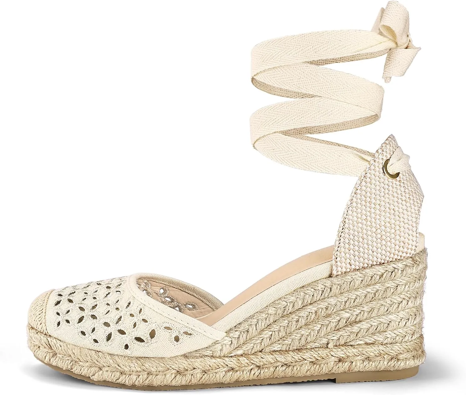 mysoft Women's Espadrille Platform Wedge Sandals Closed Toe Ankle Strap Lace up Summer Shoes