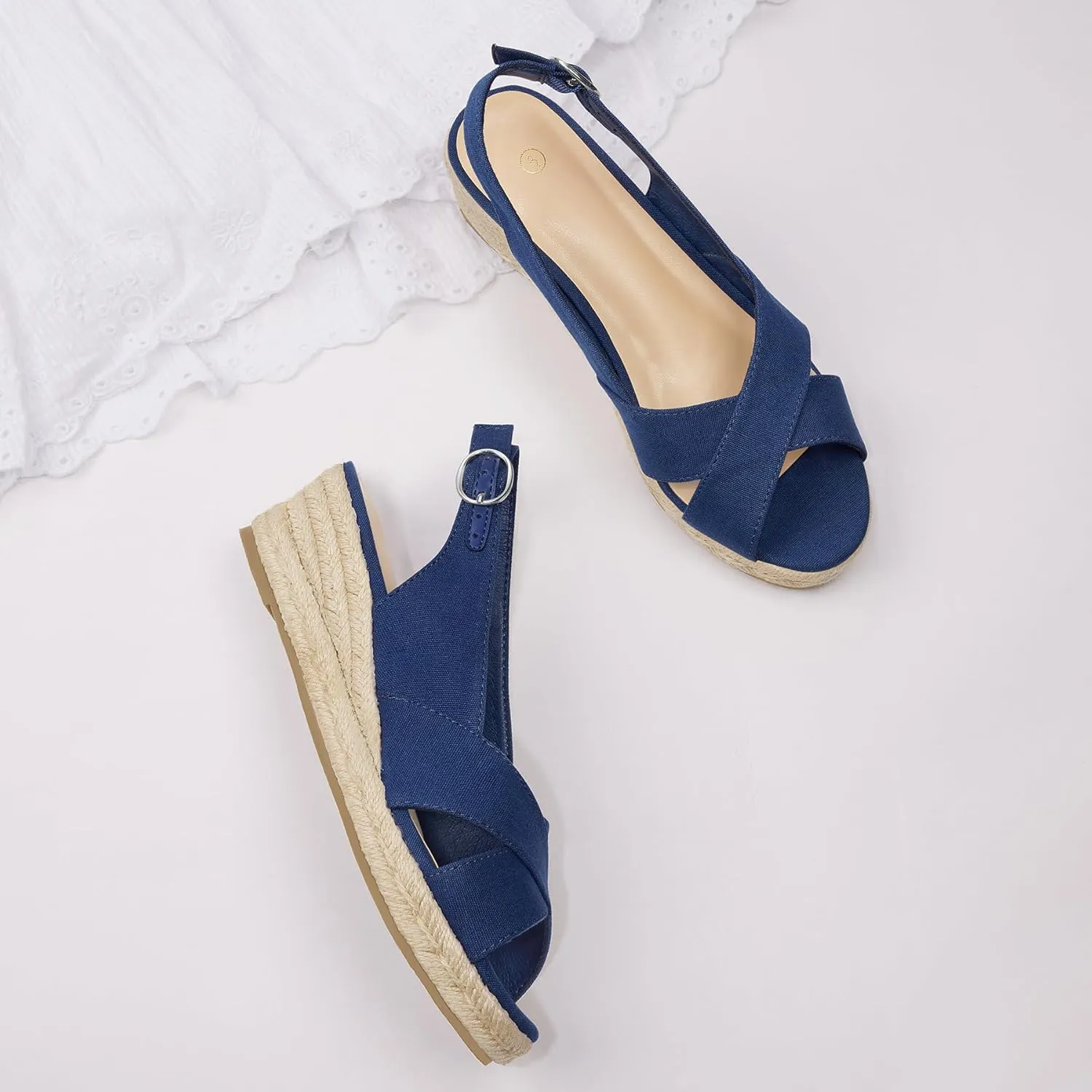 mysoft Women's Espadrille Sandals Low Wedge Platform Open Toe Slingback Ankle Strap Criss Cross Slip On Summer Shoes