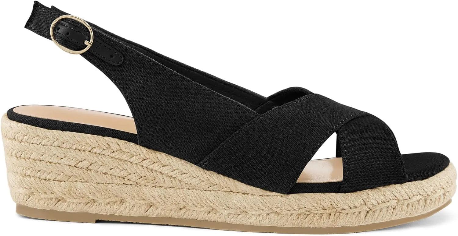 mysoft Women's Espadrille Sandals Low Wedge Platform Open Toe Slingback Ankle Strap Criss Cross Slip On Summer Shoes