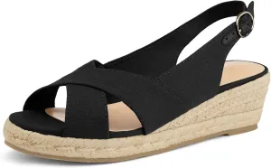 mysoft Women's Espadrille Sandals Low Wedge Platform Open Toe Slingback Ankle Strap Criss Cross Slip On Summer Shoes