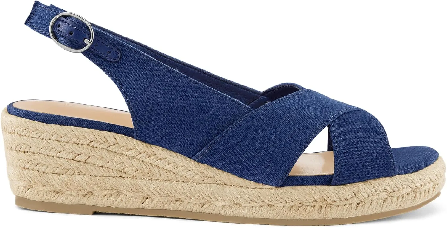 mysoft Women's Espadrille Sandals Low Wedge Platform Open Toe Slingback Ankle Strap Criss Cross Slip On Summer Shoes