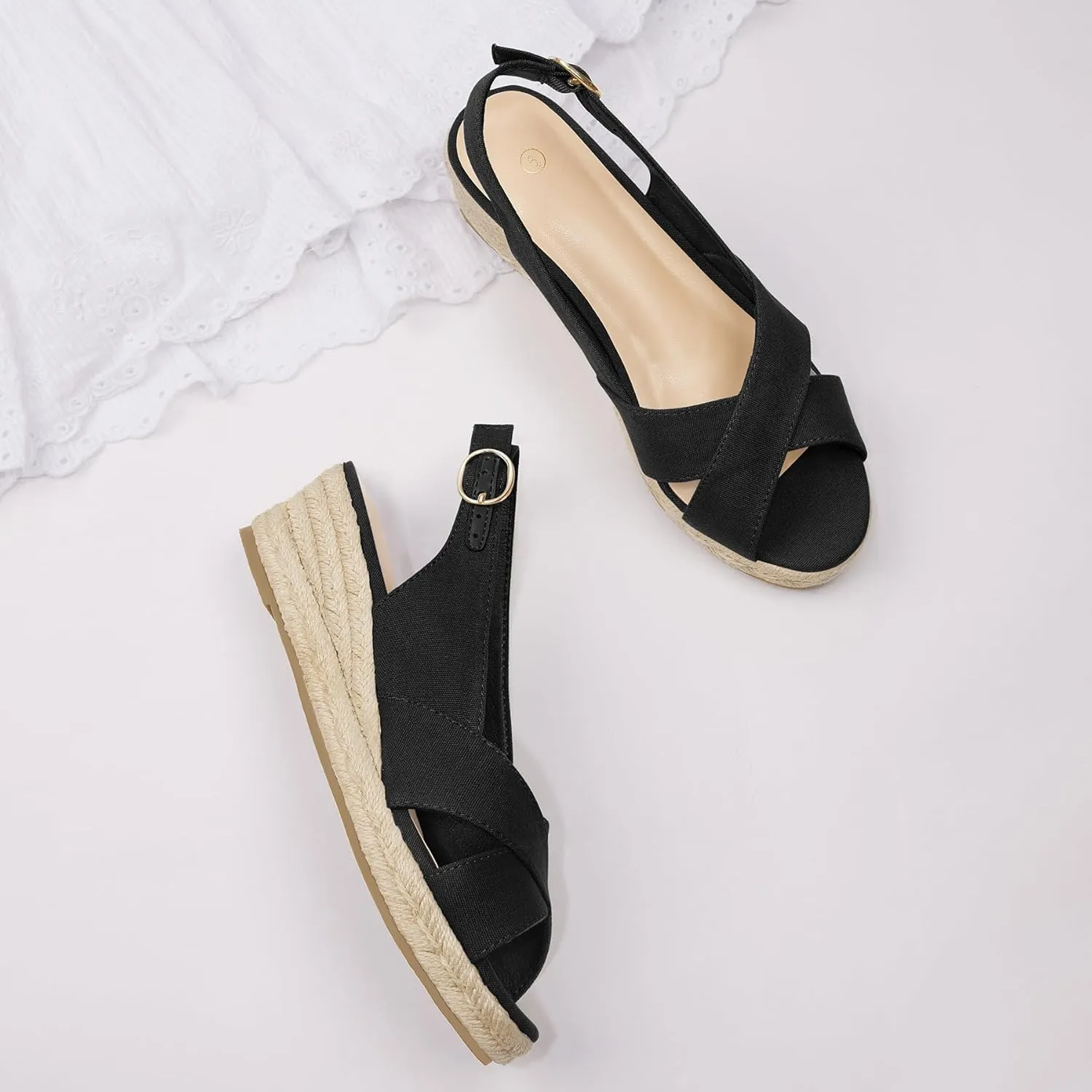 mysoft Women's Espadrille Sandals Low Wedge Platform Open Toe Slingback Ankle Strap Criss Cross Slip On Summer Shoes