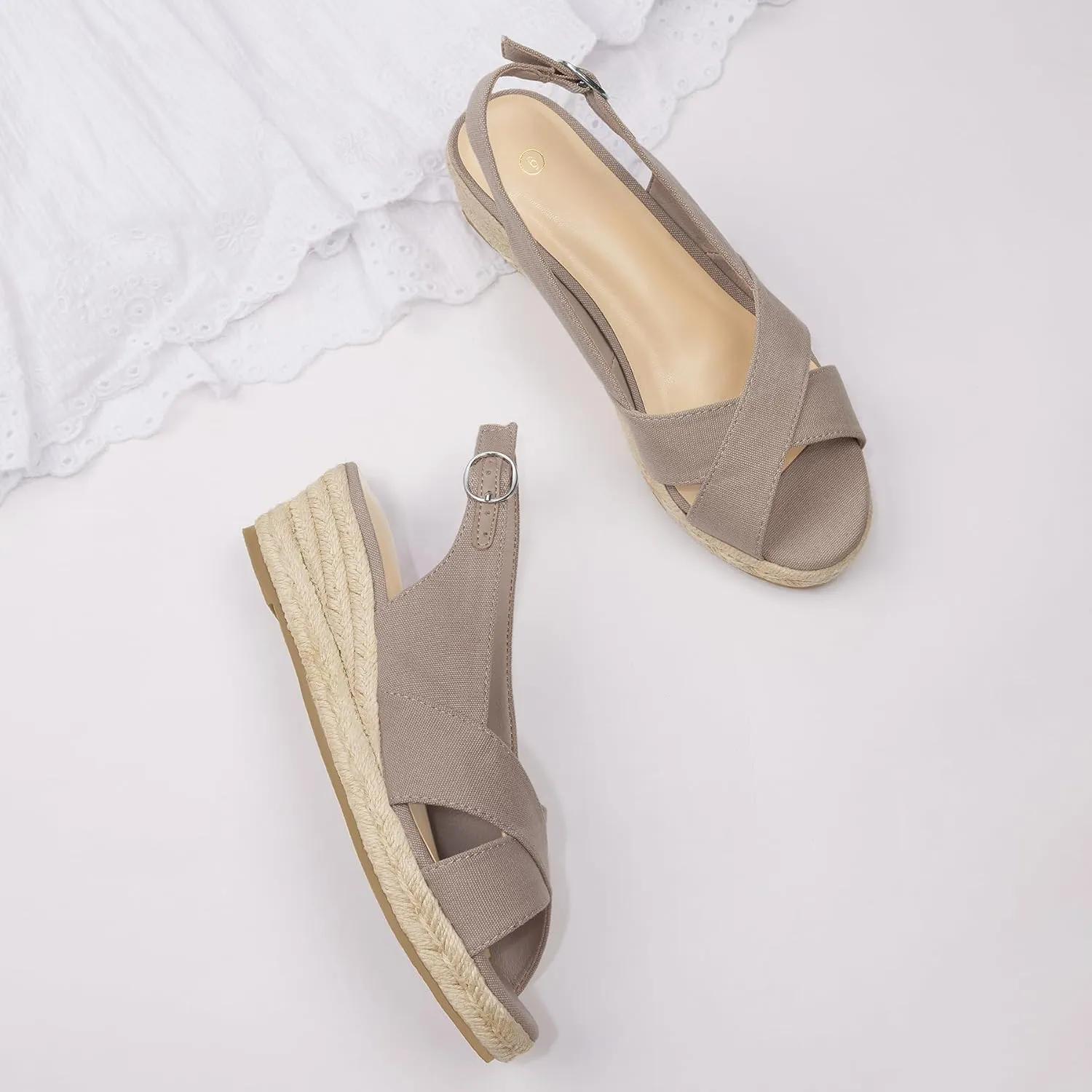 mysoft Women's Espadrille Sandals Low Wedge Platform Open Toe Slingback Ankle Strap Criss Cross Slip On Summer Shoes