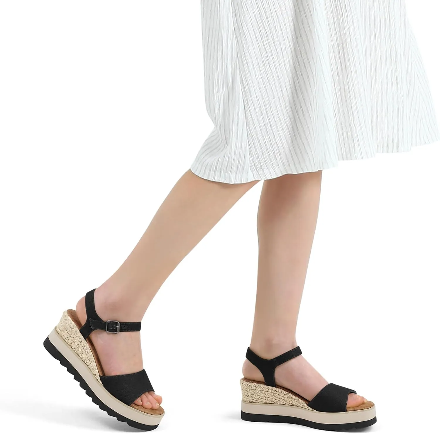 mysoft Womens Espadrille Wedge Sandals EVA Sole Platform Sandal Open Toe Ankle Strap Buckle Shoes
