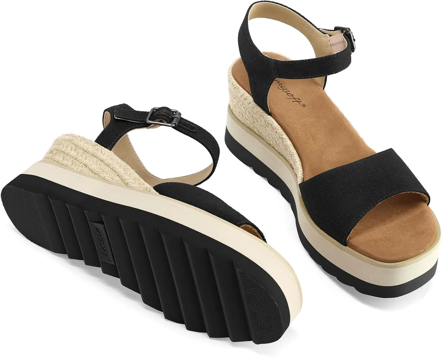 mysoft Womens Espadrille Wedge Sandals EVA Sole Platform Sandal Open Toe Ankle Strap Buckle Shoes