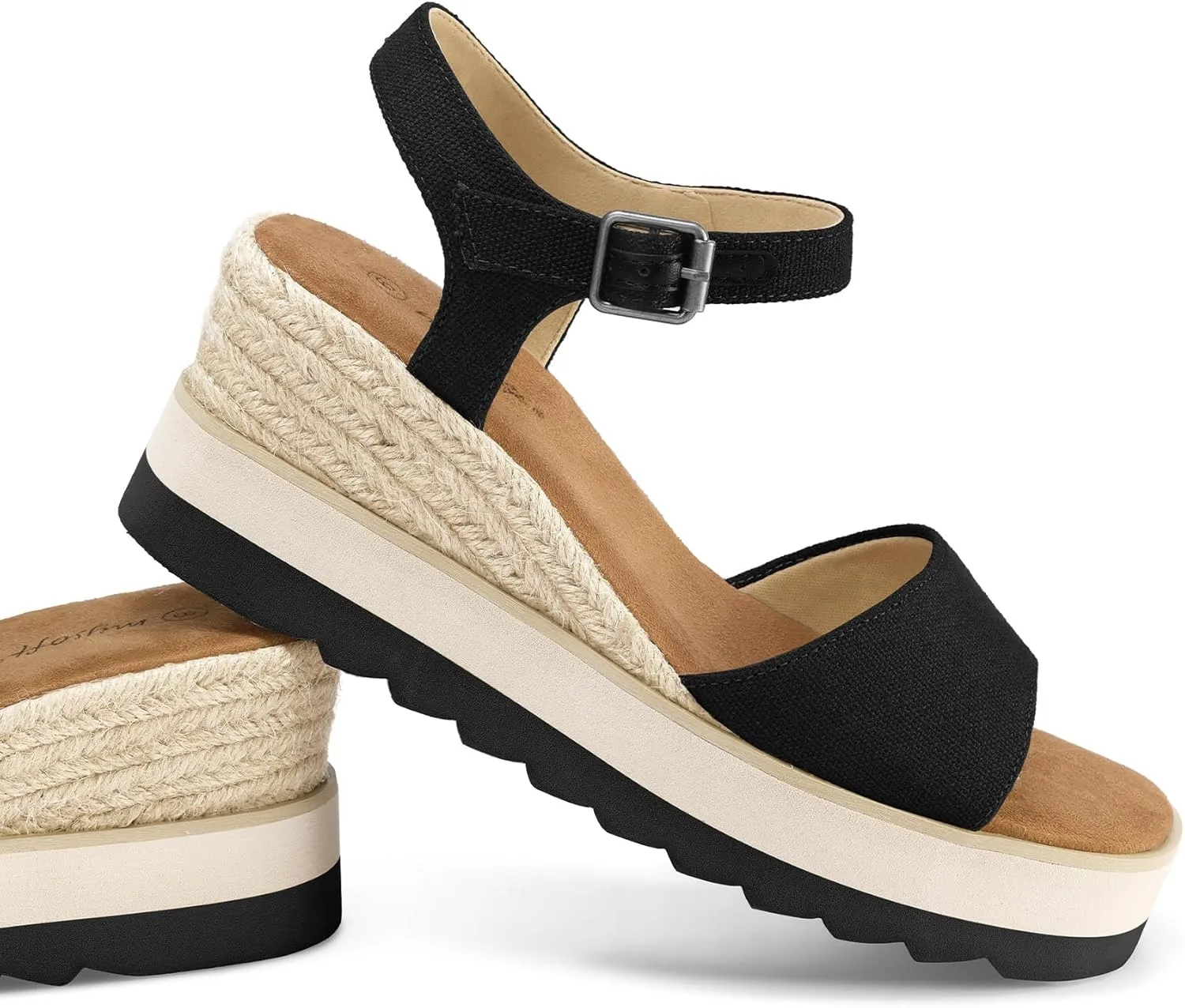 mysoft Womens Espadrille Wedge Sandals EVA Sole Platform Sandal Open Toe Ankle Strap Buckle Shoes